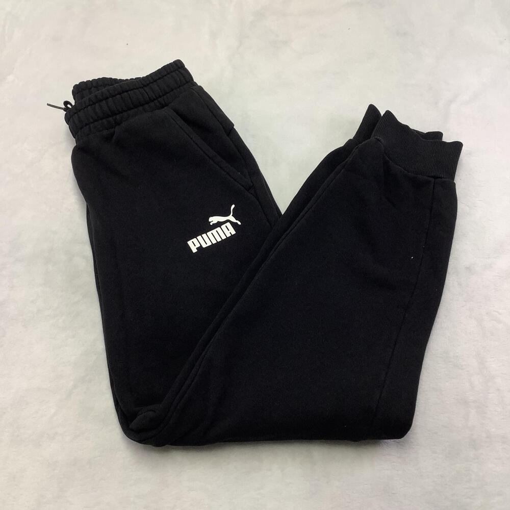 PUMA Sweatpants Youth Small Black Fleece Joggers Elastic Waist Logo Pockets